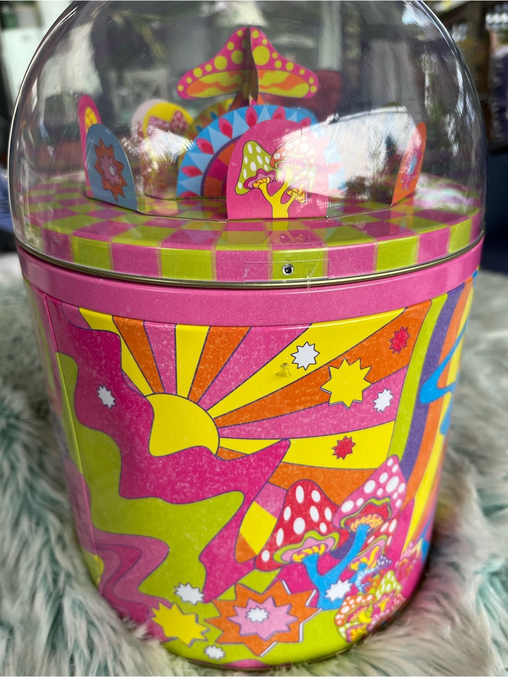 Lush Pink & Yellow Retro Psychedelic Snow Fairy Collectable Tin